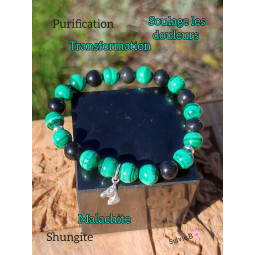 Bracelet Boules en Shungite & Malachite