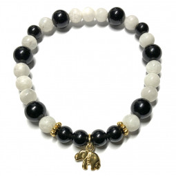 Bracelet  Boules en Obsidienne Noire & Pierre de Lune