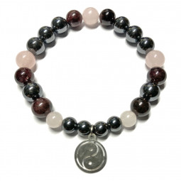 Bracelet Boules en Grenat Hématite & Quartz Rose