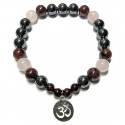 Bracelet  Boules en Grenat Hématite & Quartz Rose