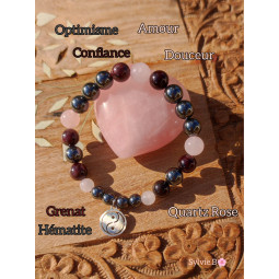 Bracelet Boules en Grenat Hématite & Quartz Rose