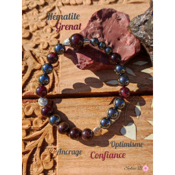 Bracelet Boules en Grenat & Hématite