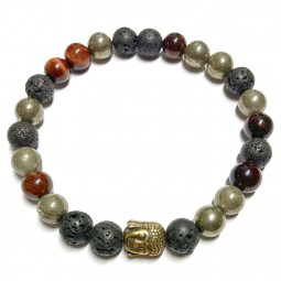 Bracelet  Boules Pyrite, Oeil de Taureau & Basalte