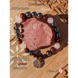 Bracelet  Boules en Grenat Hématite & Quartz Rose