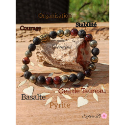 Bracelet  Boules Pyrite, Oeil de Taureau & Basalte