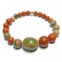 Bracelet boules en Jaspe Rouge & Unakite