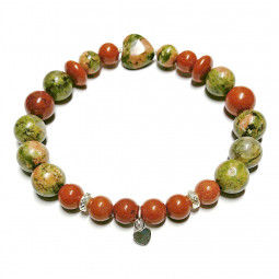 Bracelet boules en Jaspe Rouge & Unakite