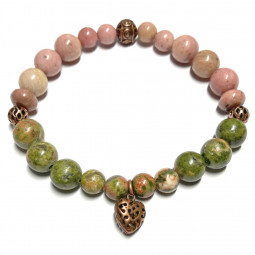 Bracelet Boules en Rhodonite & Unakite