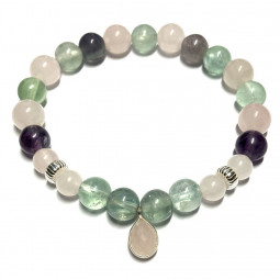 Bracelet Boules en Fluorite & Quartz Rose
