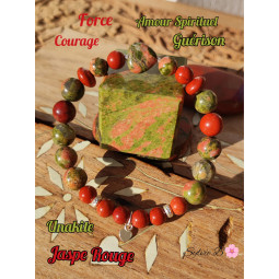 Bracelet boules en Jaspe Rouge & Unakite