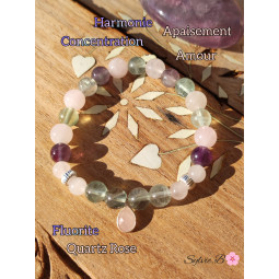 Bracelet Boules en Fluorite & Quartz Rose