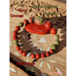Bracelet boules en Jaspe Rouge & Unakite