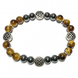 Bracelet Boules en Oeil de Tigre & Hématite