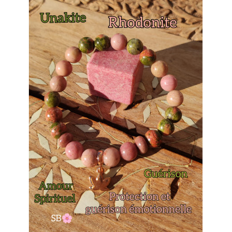 Bracelet Boules en Rhodonite & Unakite