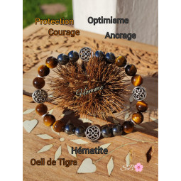 Bracelet Boules en Oeil de Tigre & Hématite