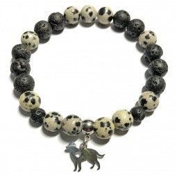 Bracelet Boules en Jaspe Dalmatien & Basalte