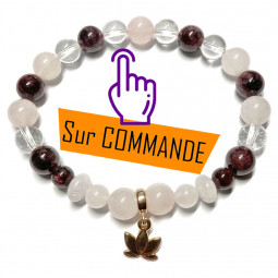 Bracelet Boules en Quartz Rose, Grenat & Cristal de Roche