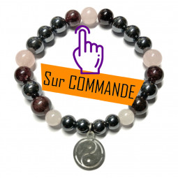 Bracelet Boules en Grenat Hématite & Quartz Rose