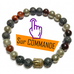 Bracelet  Boules Pyrite, Oeil de Taureau & Basalte