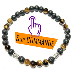 Bracelet en Oeil de Tigre & Basalte Vibrations Cristallines