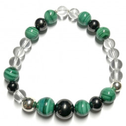 Bracelet Boules en Malachite, Shungite & Cristal de Roche