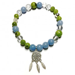 Bracelet Boules Jade Néphrite, Angélite & Cristal de Roche