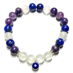 Bracelet Boules en Lépidolite, Sélénite & Lapis Lazuli