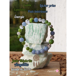Bracelet Boules Jade Néphrite, Angélite & Cristal de Roche