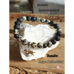 Bracelet Boules en Jaspe Dalmatien & Basalte