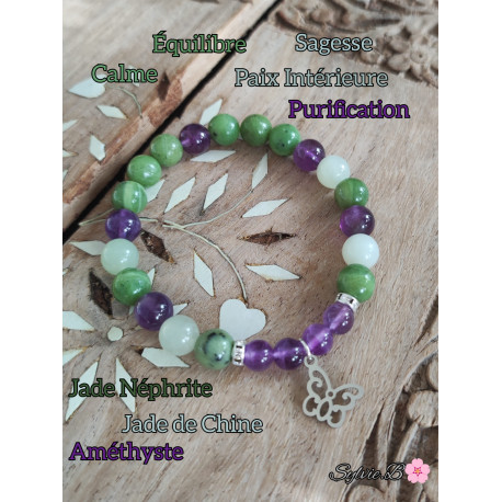 Bracelet  Boules en Jade Néphrite , Jade  de Chine & Améthyste