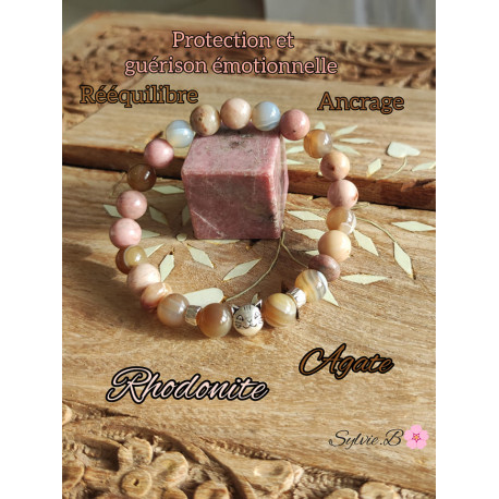 Bracelet Boules en Agate & Rhodonite
