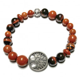 Bracelet Boules en Jaspe Rouge & Oeil de Taureau