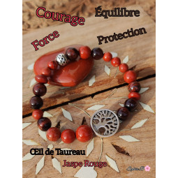 Bracelet Boules en Jaspe Rouge & Oeil de Taureau