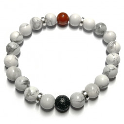Bracelets Boules Couple en Howlite, Basalte & Jaspe Rouge