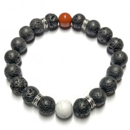 Bracelets Boules Couple en Howlite, Basalte & Jaspe Rouge