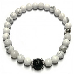 Bracelets Boules Couple en Howlite & Basalte