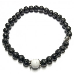 Bracelets Boules Couple en Howlite & Basalte
