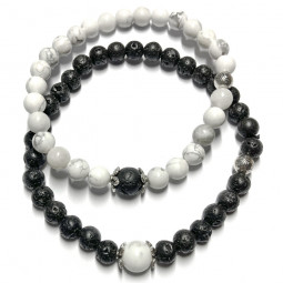 Bracelets Boules Couple en Howlite & Basalte