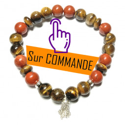 Bracelet Boules en Jaspe Rouge & Oeil de Tigre