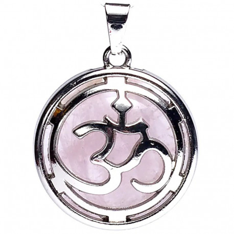 Pendentif Om Avec Quartz Rose