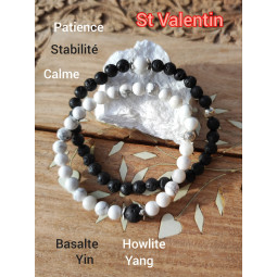 Bracelets Boules Couple en Howlite & Basalte