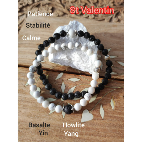 Bracelets Boules Couple en Howlite & Basalte