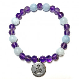 Bracelet Boules en Améthyste & Aigue Marine