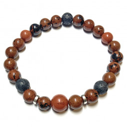 Bracelet Boules en Jaspe Rouge, Bronzite & Basalte