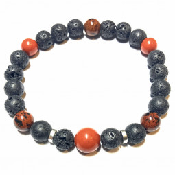 Bracelet Boules en Jaspe Rouge, Basalte & Bronzite