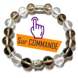 Bracelet Boules en Cristal de Roche & Quartz Fumé