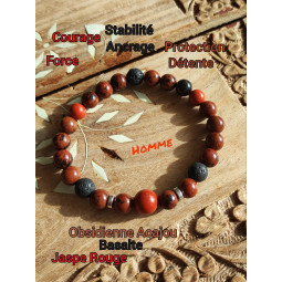 Bracelet Boules en Jaspe Rouge, Bronzite & Basalte