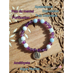 Bracelet Boules en Améthyste & Aigue Marine