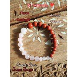 Bracelet Boules en Jaspe Rouge & Quartz Rose