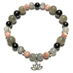 Bracelet Boules en Labradorite, Shungite & Rhodocrosite